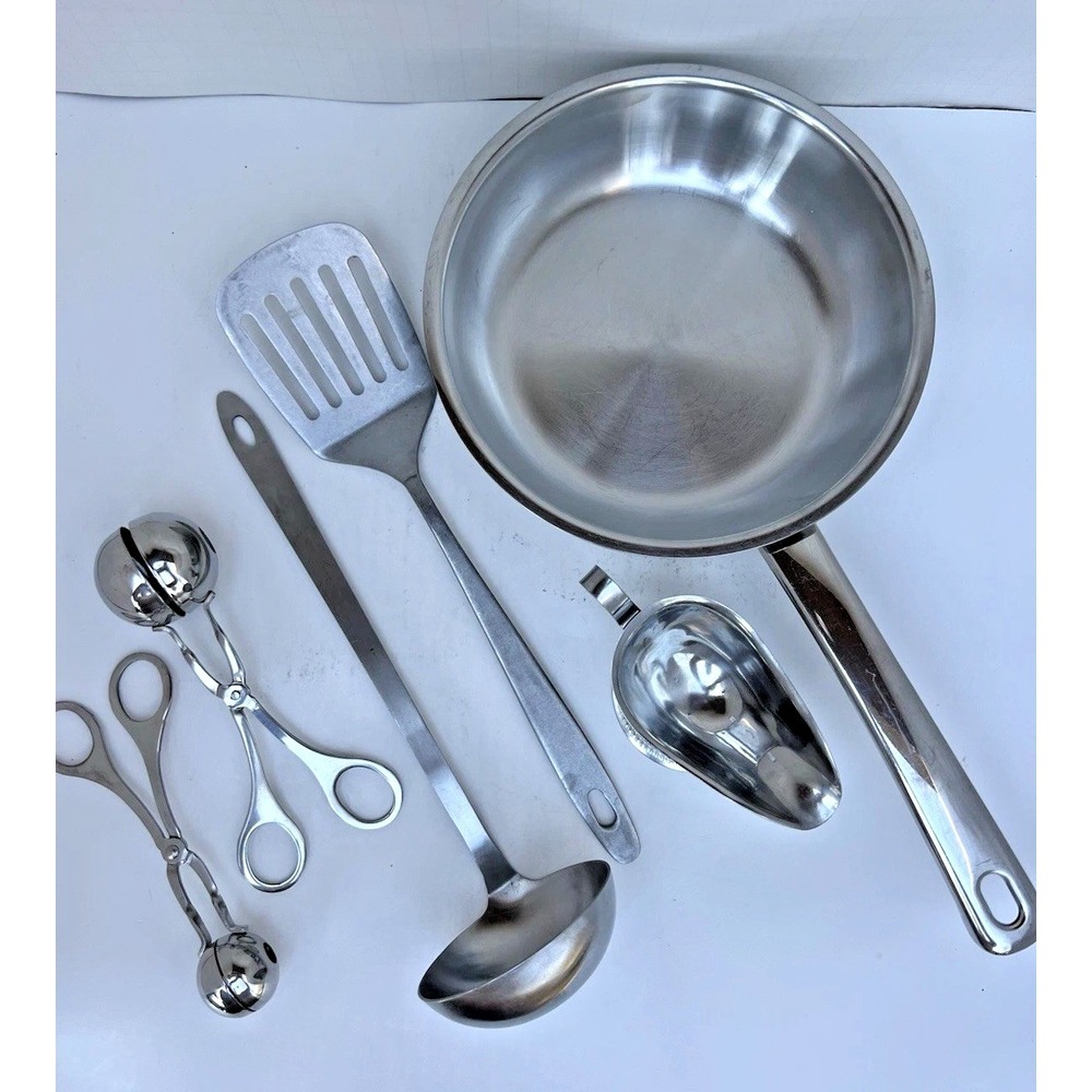 Stainless Steel Kitchen Utensil Bundle Skillet Ladle Spatula Gravy Boat Scoops